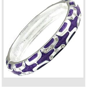 Purple Silver Crystal Bangle Bracelet Enamel Hinged Alloy Women Fashion Jewelry
